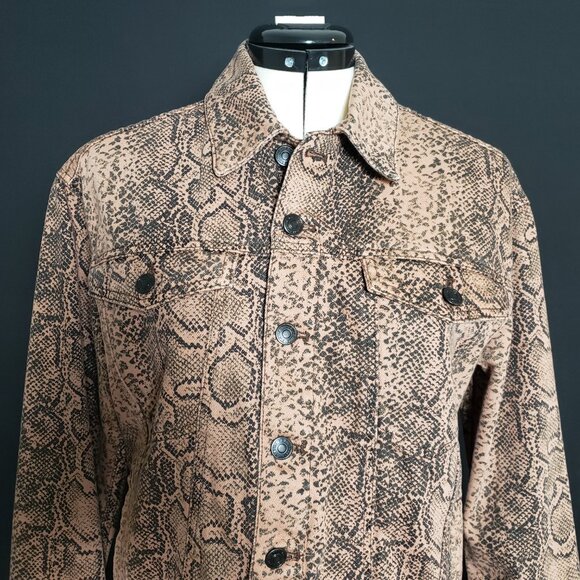 Free People Snake Print Trucker Jacket in Brown Cotton Ladies Size XS - Picture 4 of 11